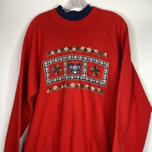 Vintage Fruit Of The Loom Granny Raglan Sleeve Turtleneck Sweatshirt 1993 XXL - Picture 2 of 10